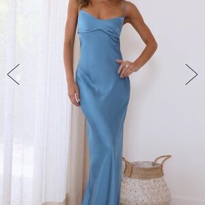 It's Giving Style Satin Maxi Dress Blue Hello Molly